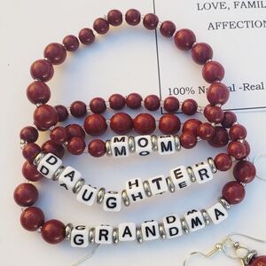 NWT RED CARNELIAN BRACELETS 3 GENERATION GRANDMA MOM DAUGH GIFT SILVER EARRINGS